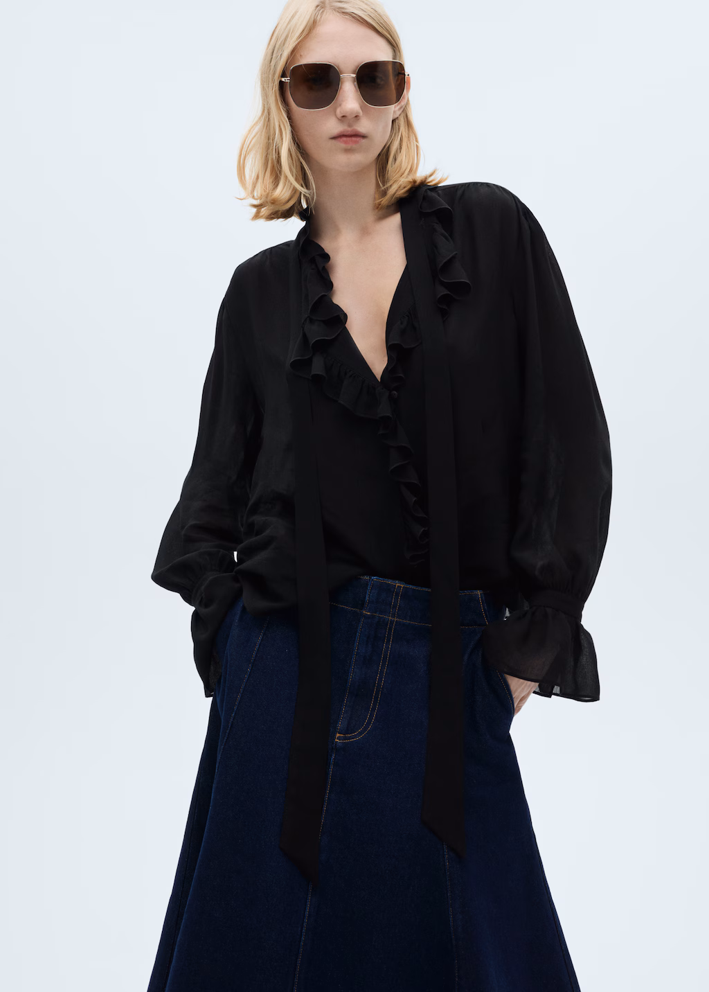 Flared denim skirt - Open Blue