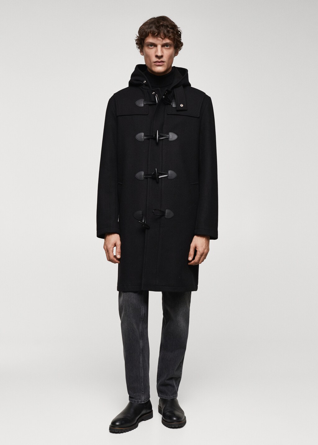 Wool hooded coat - Black
