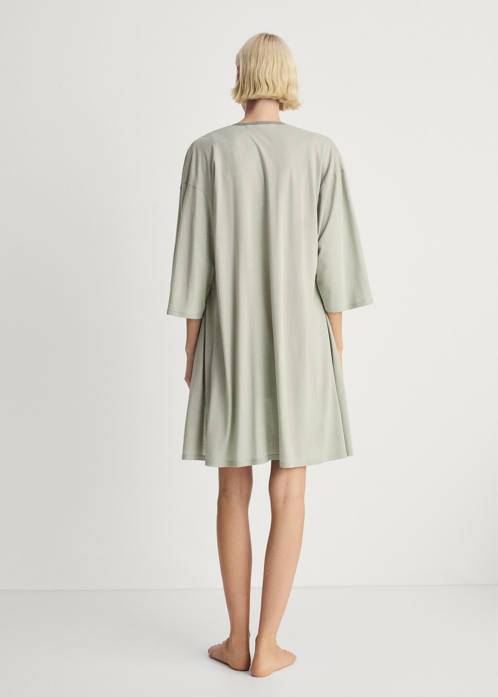 Cotton robe with contrasting lace - Medium Brown