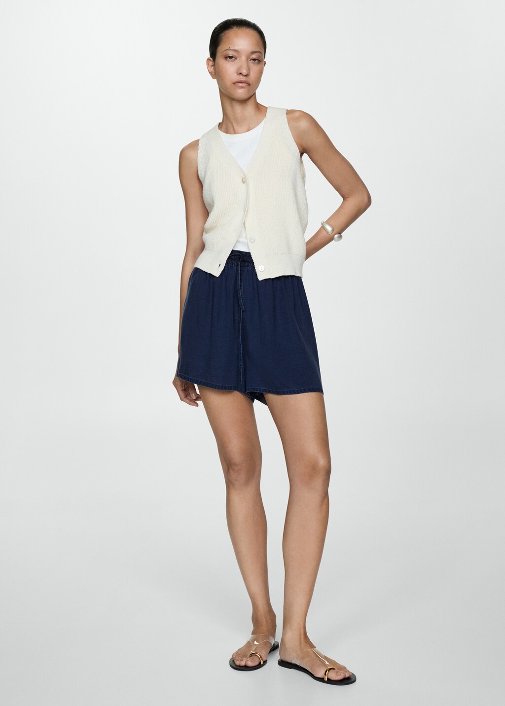 Lyocell shorts with elastic waist - Dark Blue