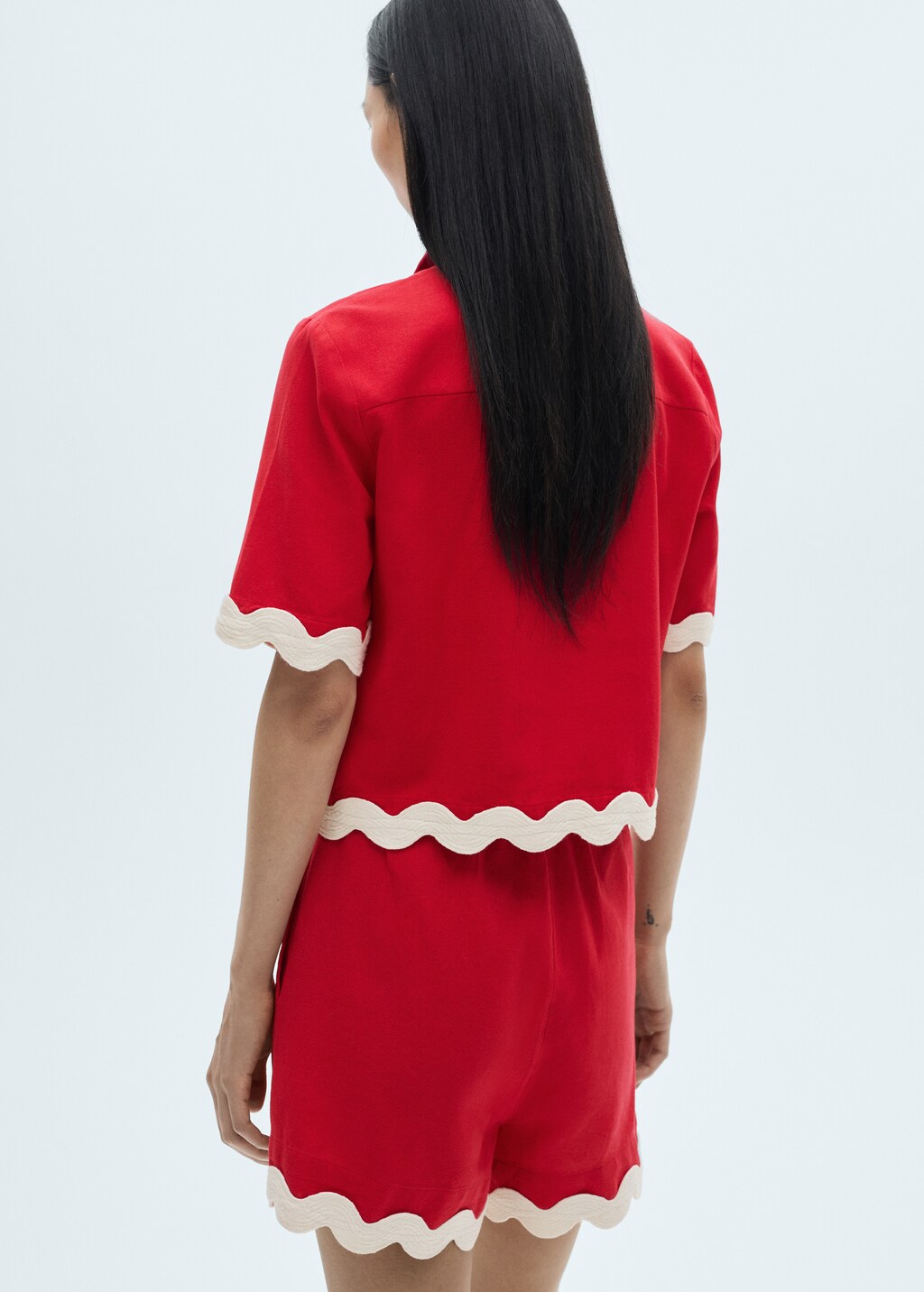 Cotton shirt with contrasting trims - Red