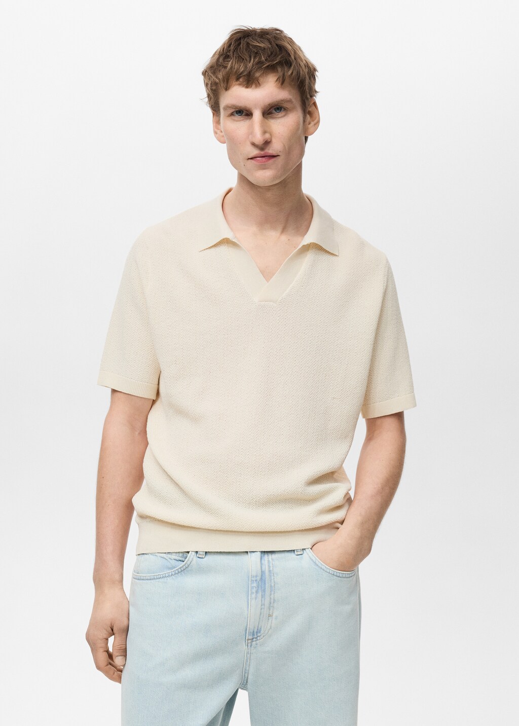 Fine-knit polo shirt - Ivory White