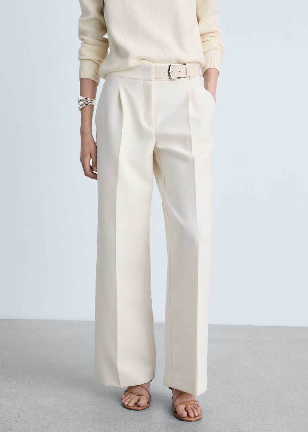 Belt straight-fit trousers - Ecru