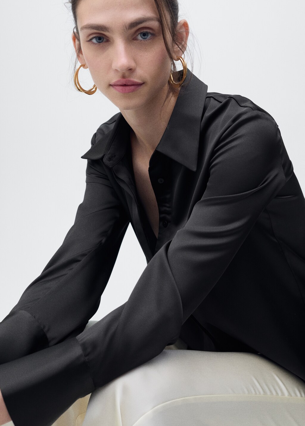 Regular-fit satin shirt - Ecru