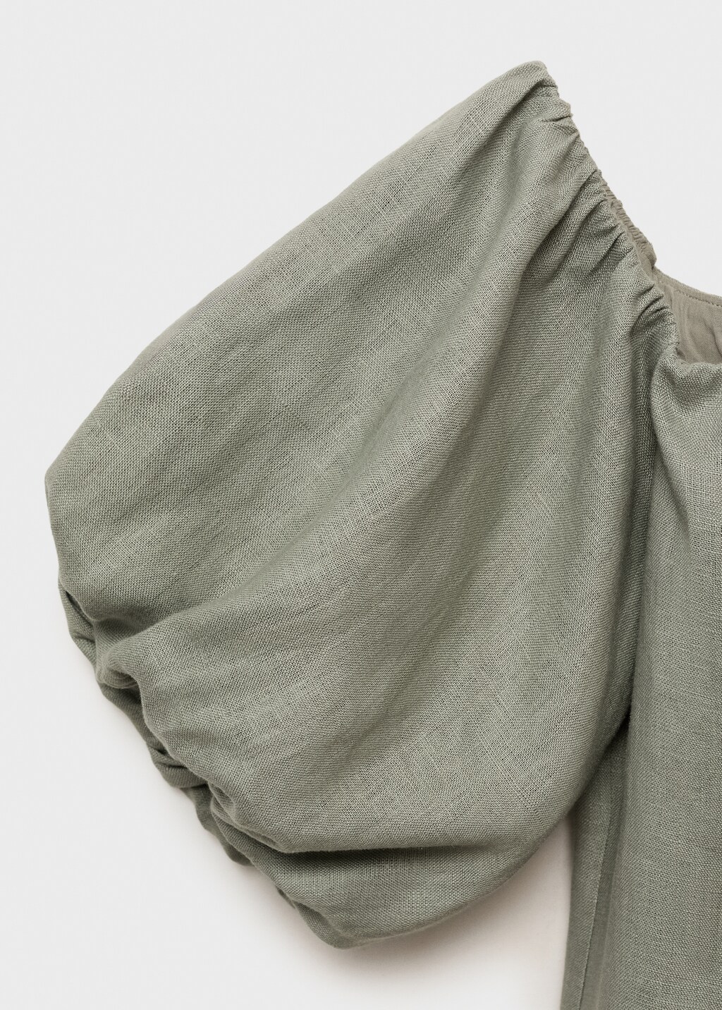 Puffed-sleeve linen dress - Green