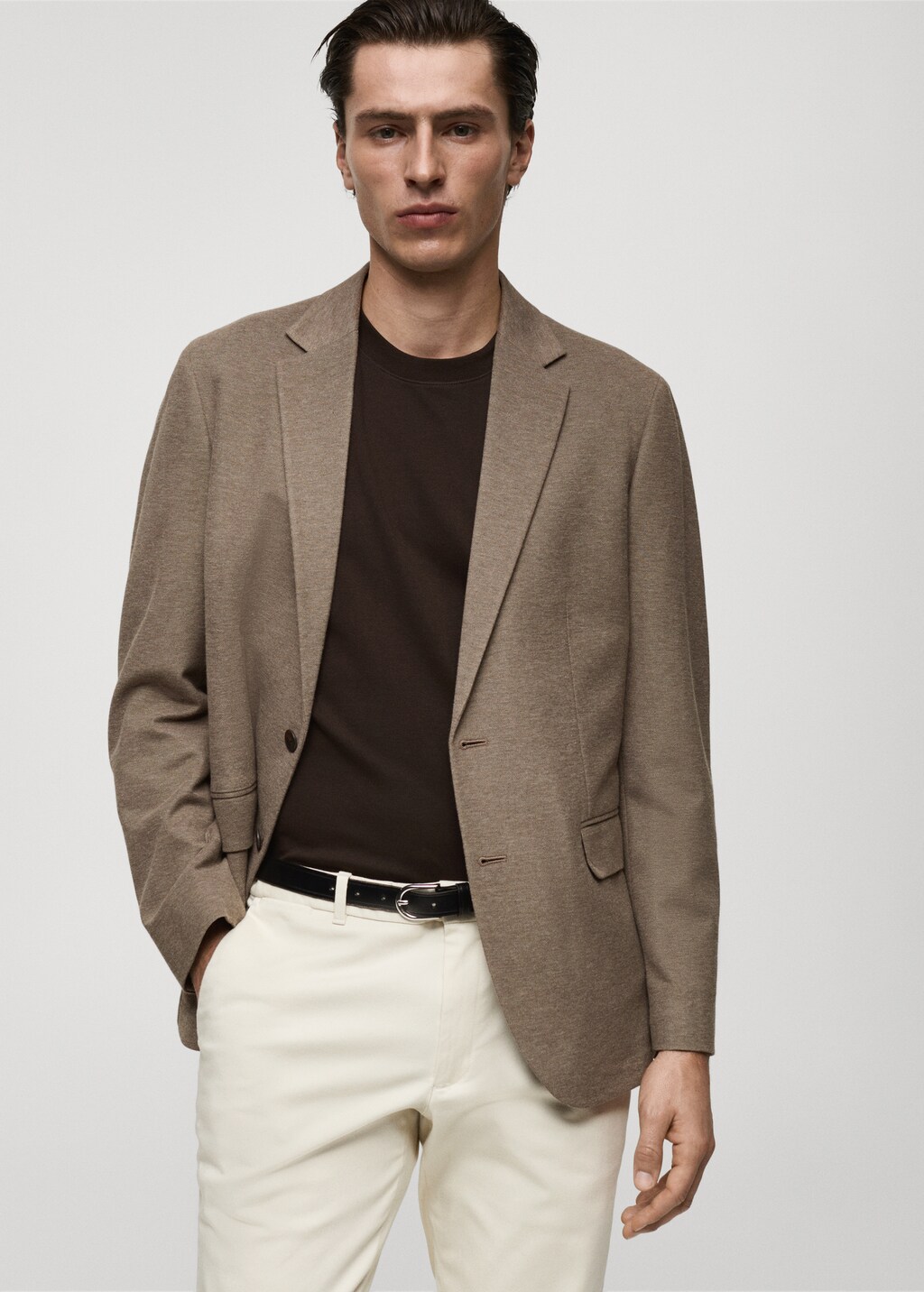 Slim fit cotton blazer - Medium Brown