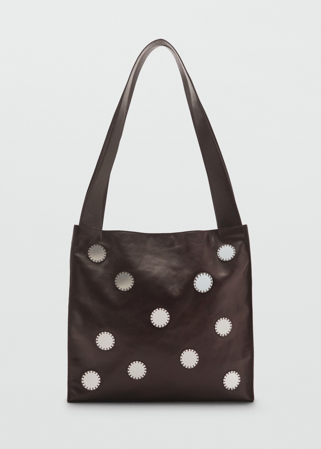 Double-handle leather bag with mirrors - Chocolate
