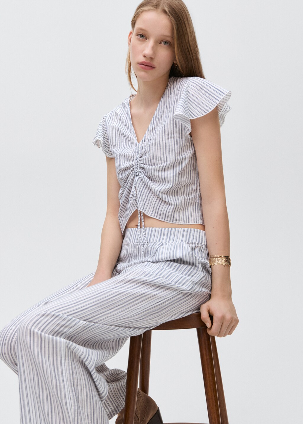 Ruched detail blouse - Sky Blue