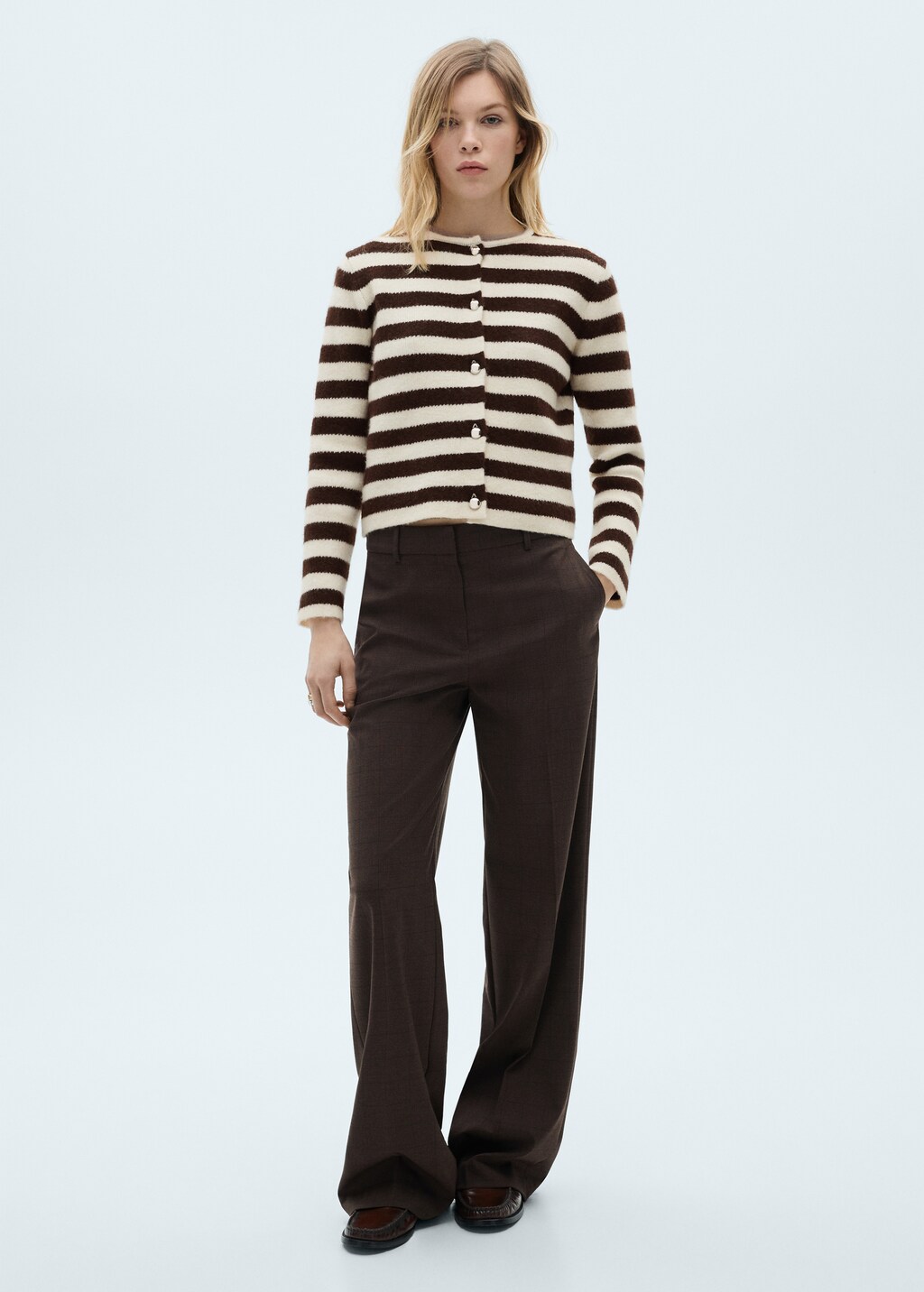 Striped cardigan with buttons - Ecru