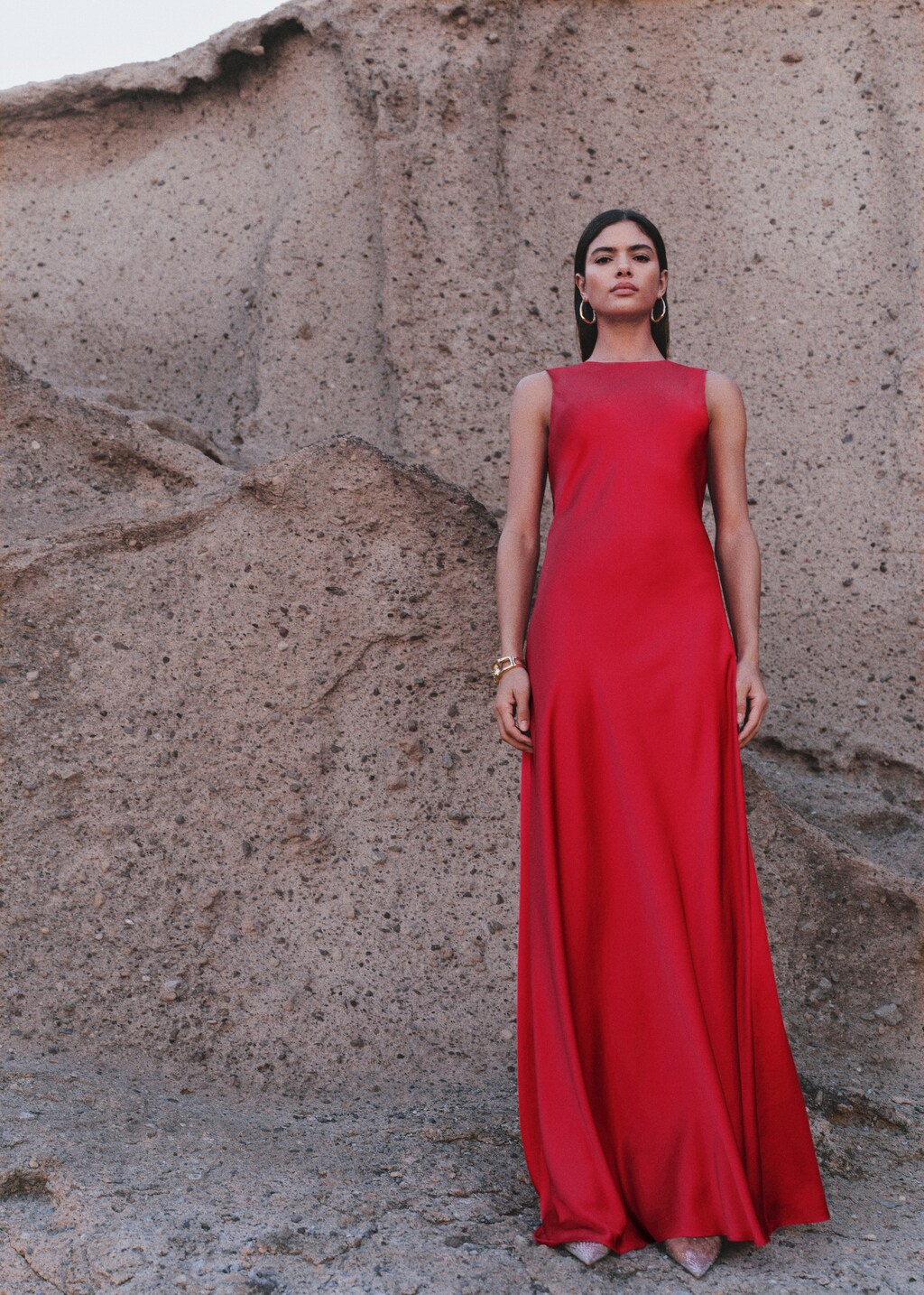 Open-back satin-effect dress - Red