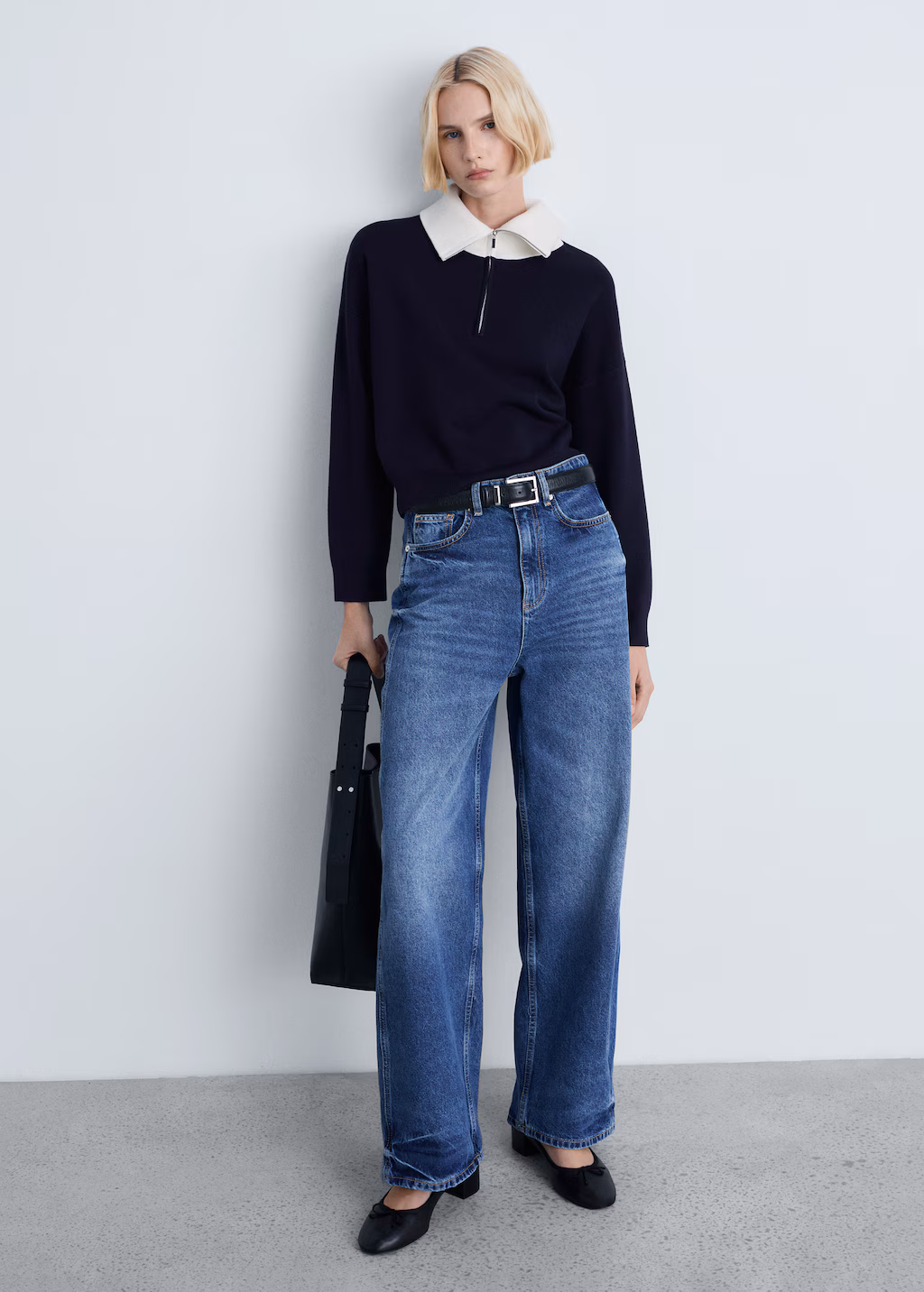 Knitted sweater with contrasting collar - Dark Navy