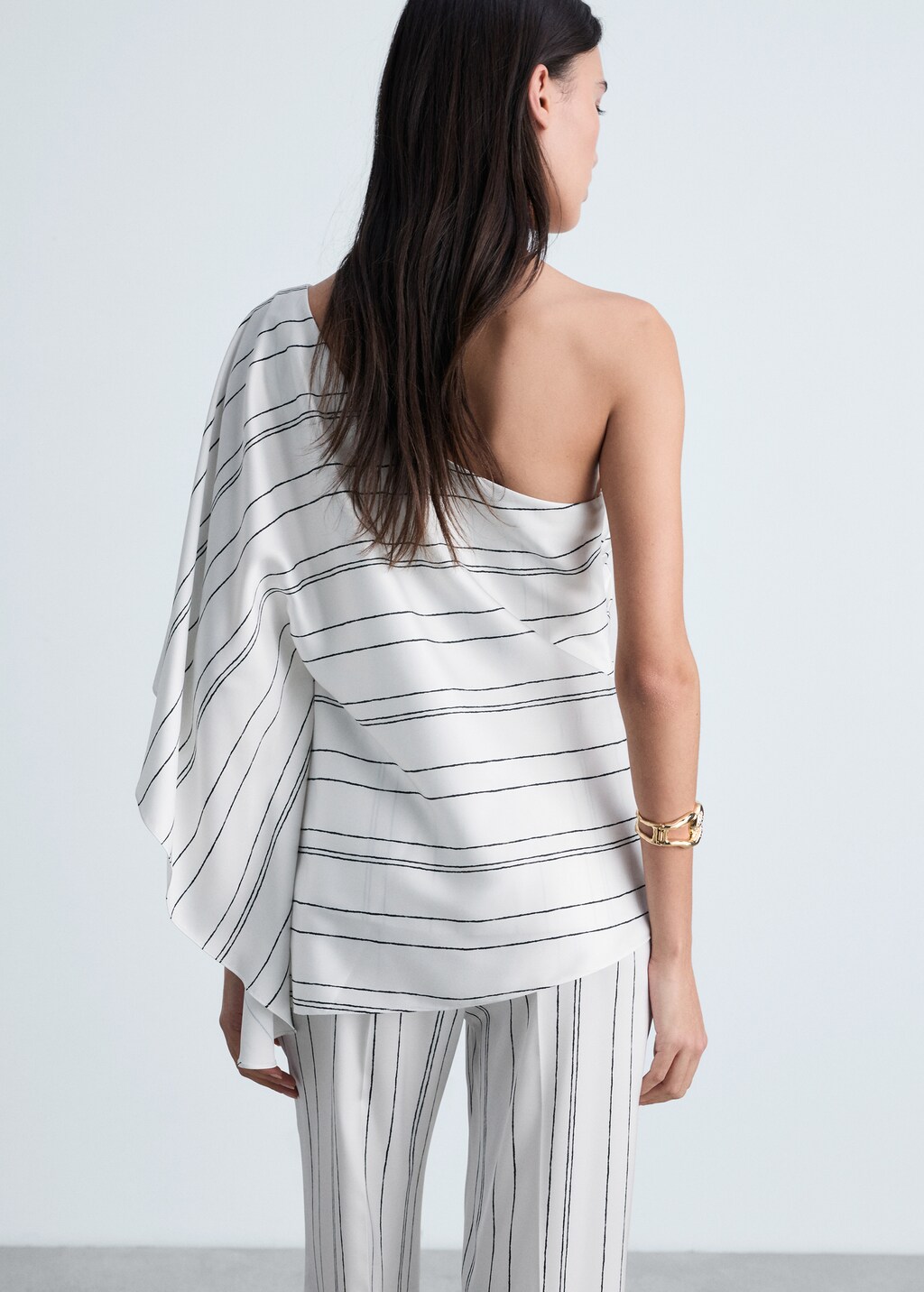 Asymmetrical striped blouse - White