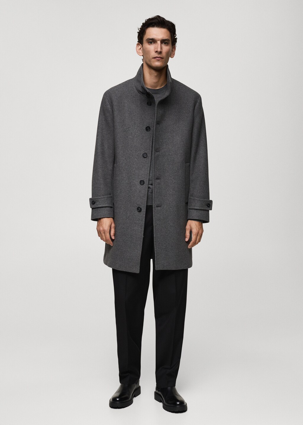 Wool funnel neck coat - Black