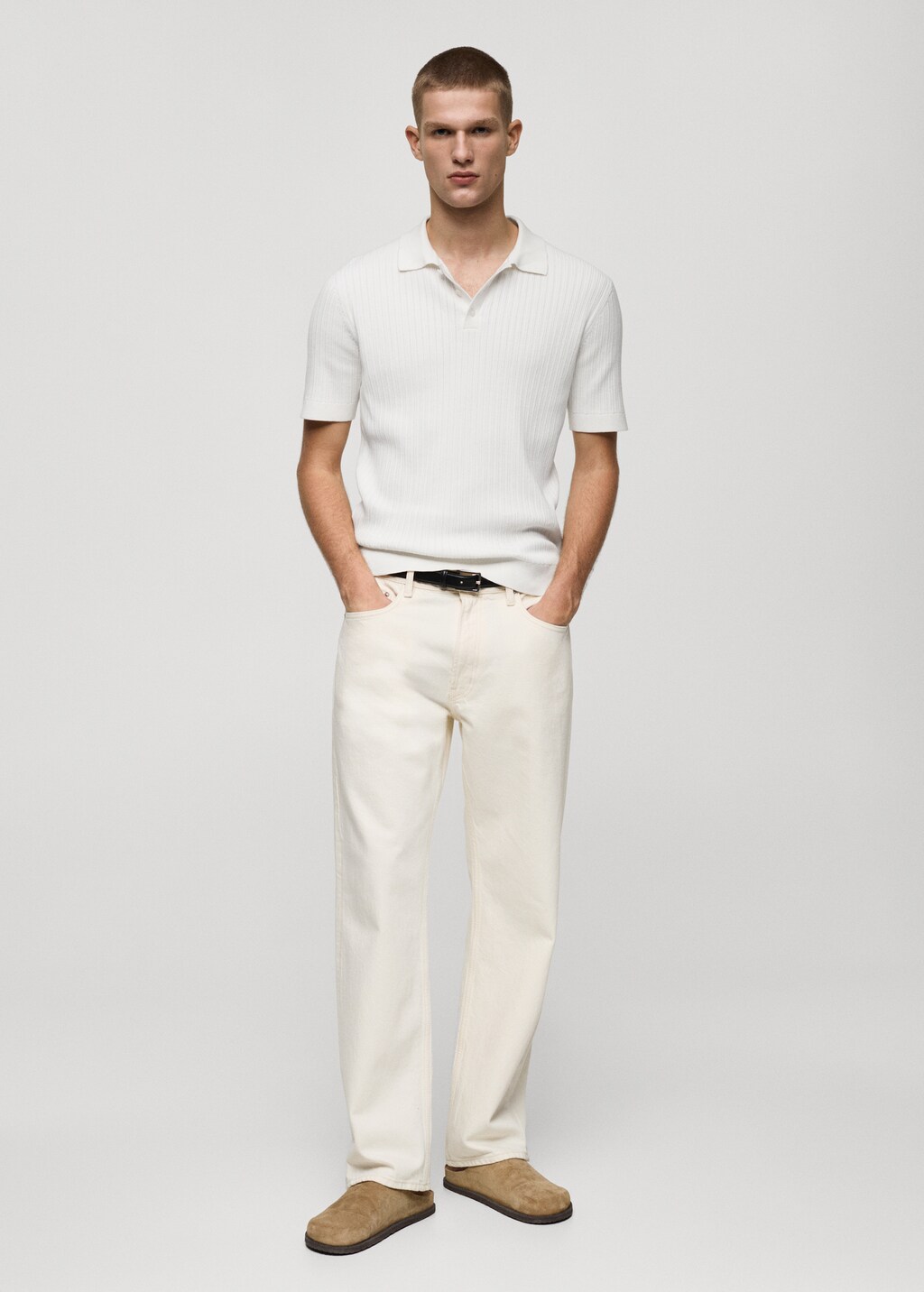 Fine-knit ribbed cotton polo shirt - White