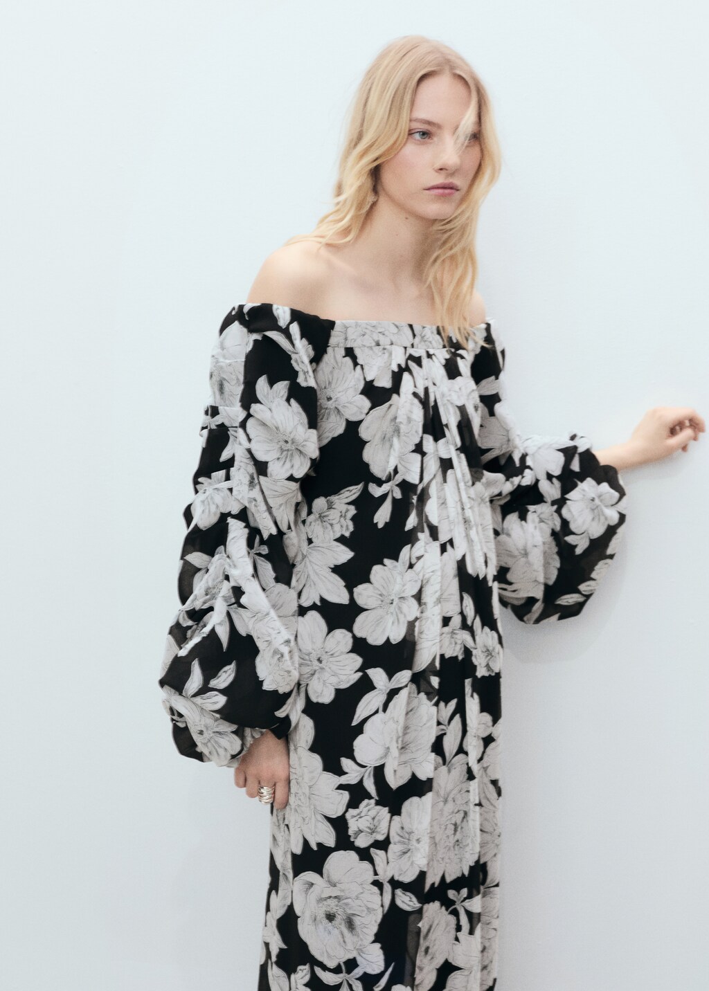 Strapless floral dress - Black