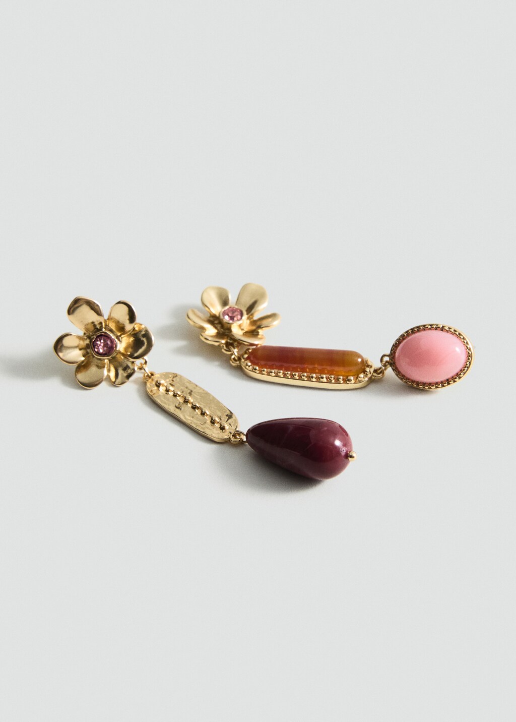 Combined hanging bead earrings - Gold