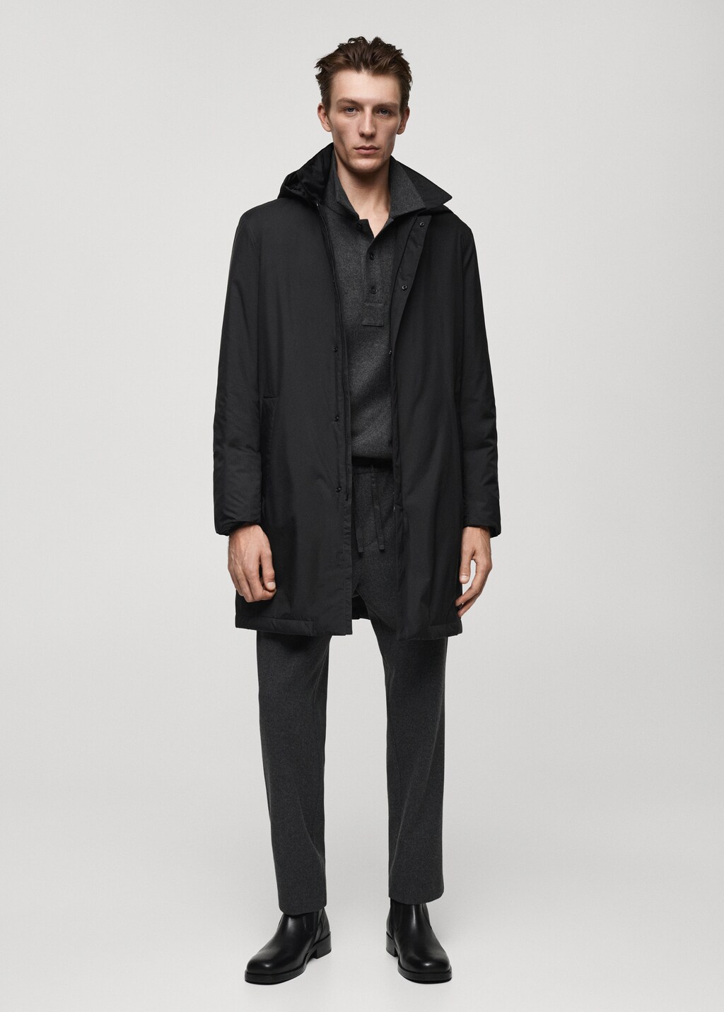 Water-repellent quilted parka - Black