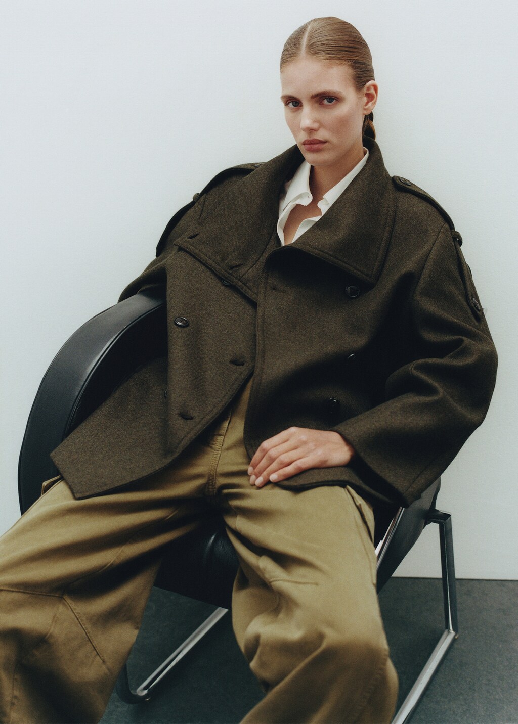 Double-breasted wool coat - Khaki