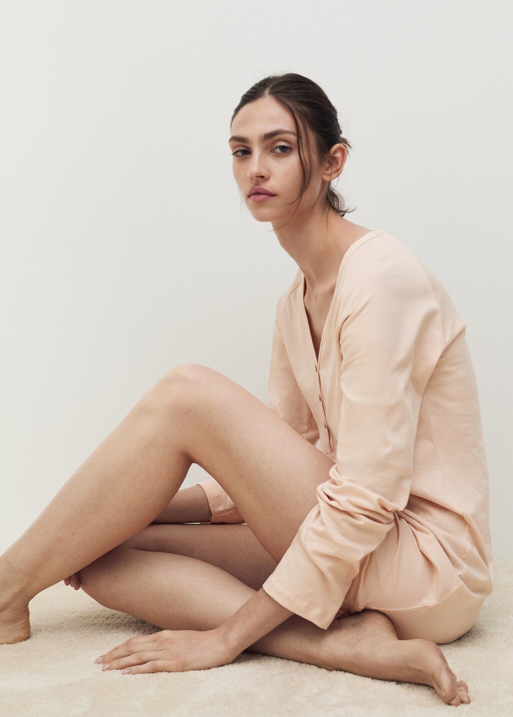 Cotton V-neck nightgown - Aqua Green