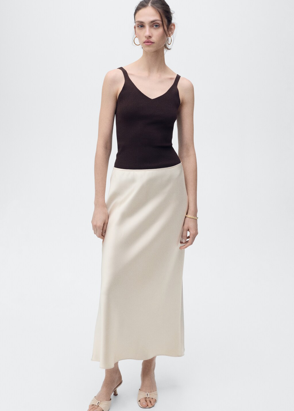 Midi satin skirt - Ecru