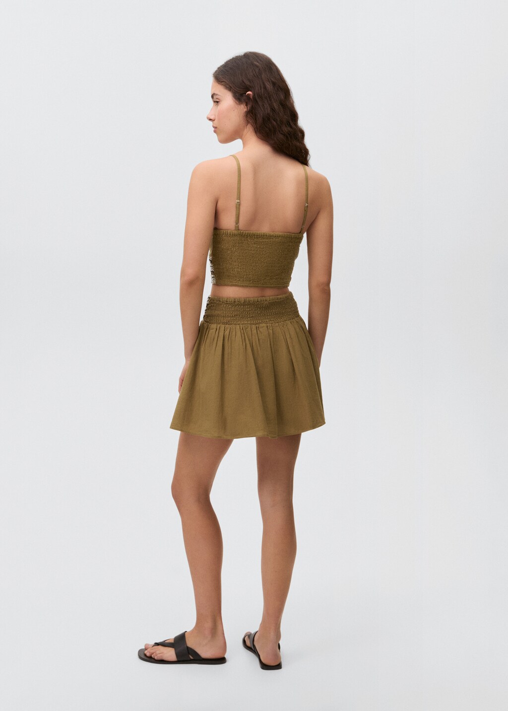 Cotton linen-blend top - Olive Green