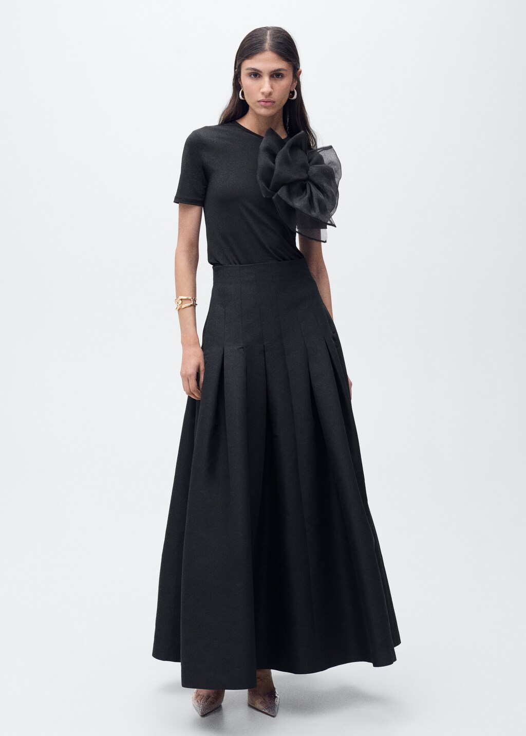 Flared skirt with pleated detail - Black