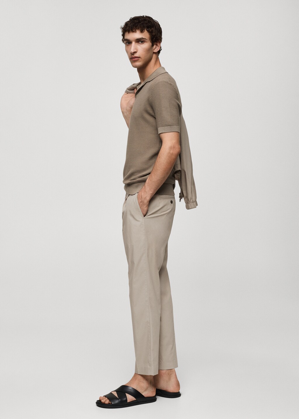 Slim-fit lyocell pleated trousers - Light/Pastel Grey