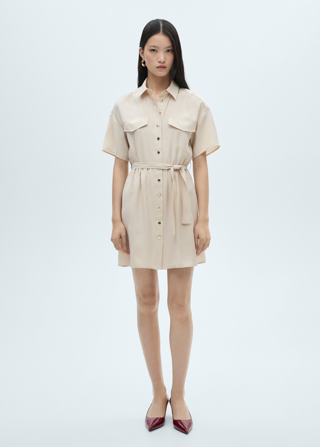 Belt shirt dress - Beige