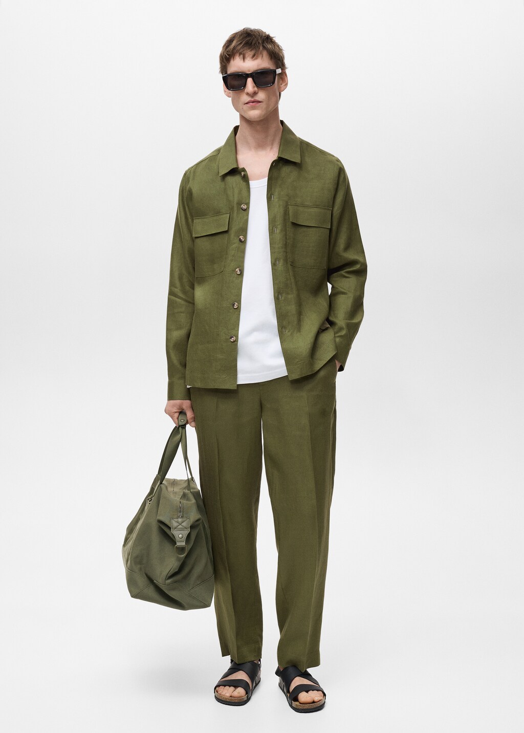 100% linen overshirt with pockets - Sand