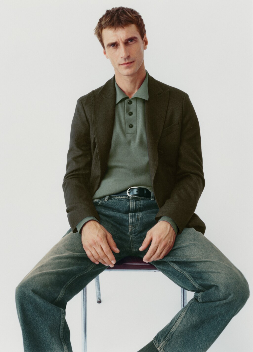 Fine cotton-knit polo sweater - Purple