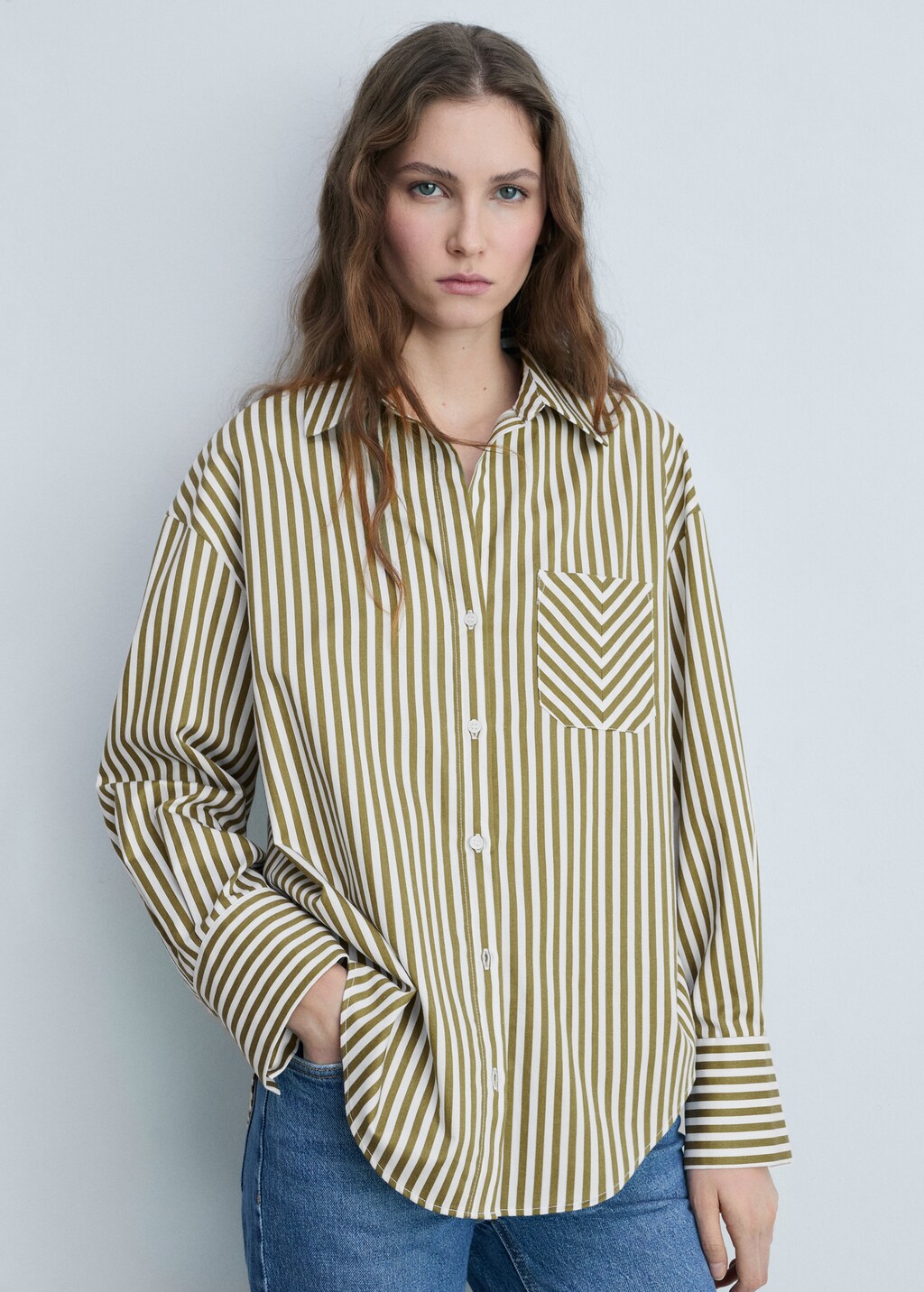 Striped shirt with contrasting pocket - Green
