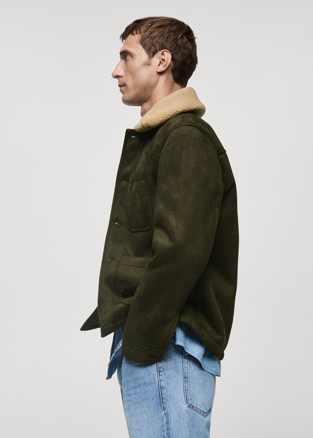 Double face jacket with fleece lining - Khaki