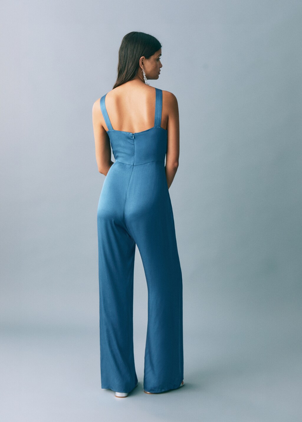 Halter-neck satin jumpsuit - Petrol Blue