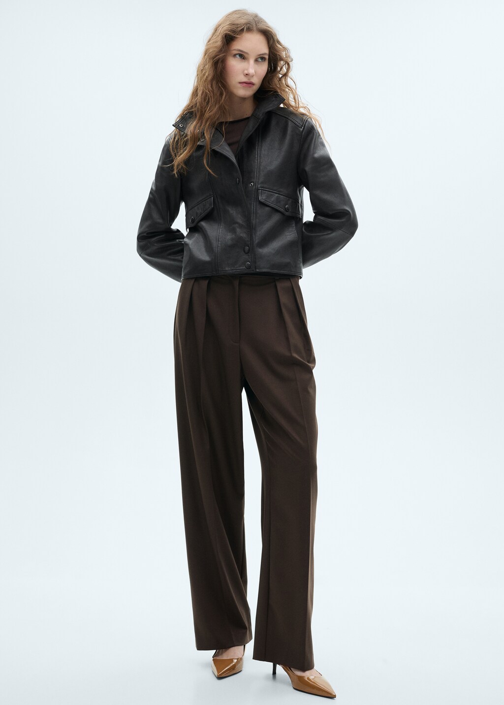 Kitten-heel pointed-toe shoes with patent leather effect - Burgundy