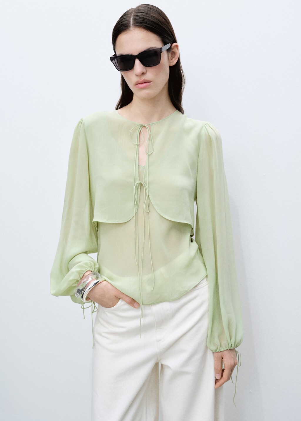 Combined blouse with bow detail - Green