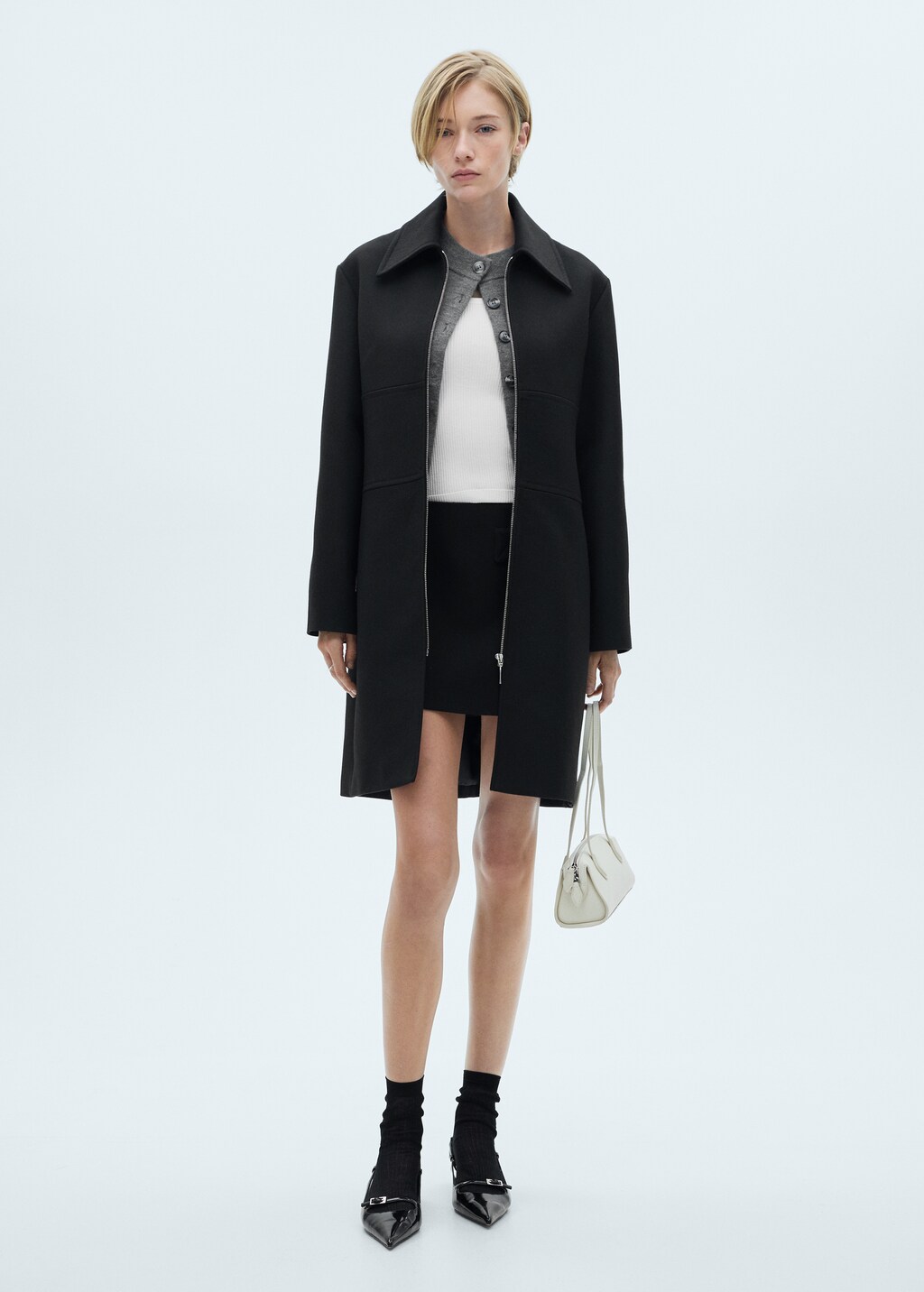 Zip straight-cut coat - Black