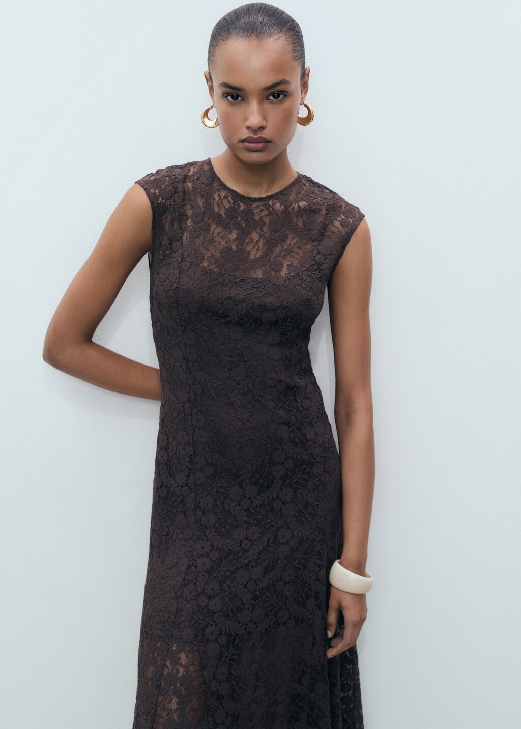 A-line lace dress - Brown