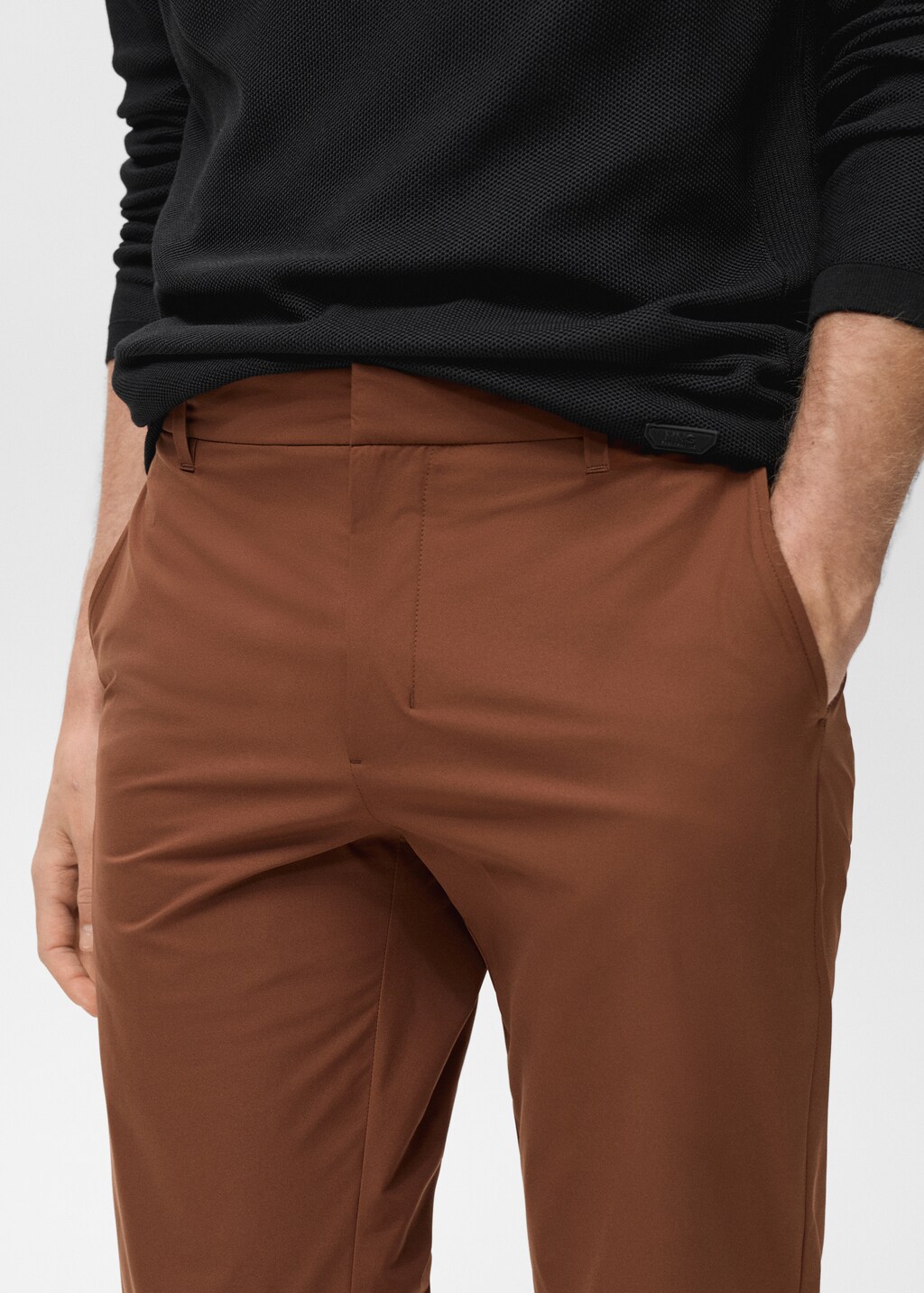 Stretch fabric slim-fit trousers with drawstring - Sand