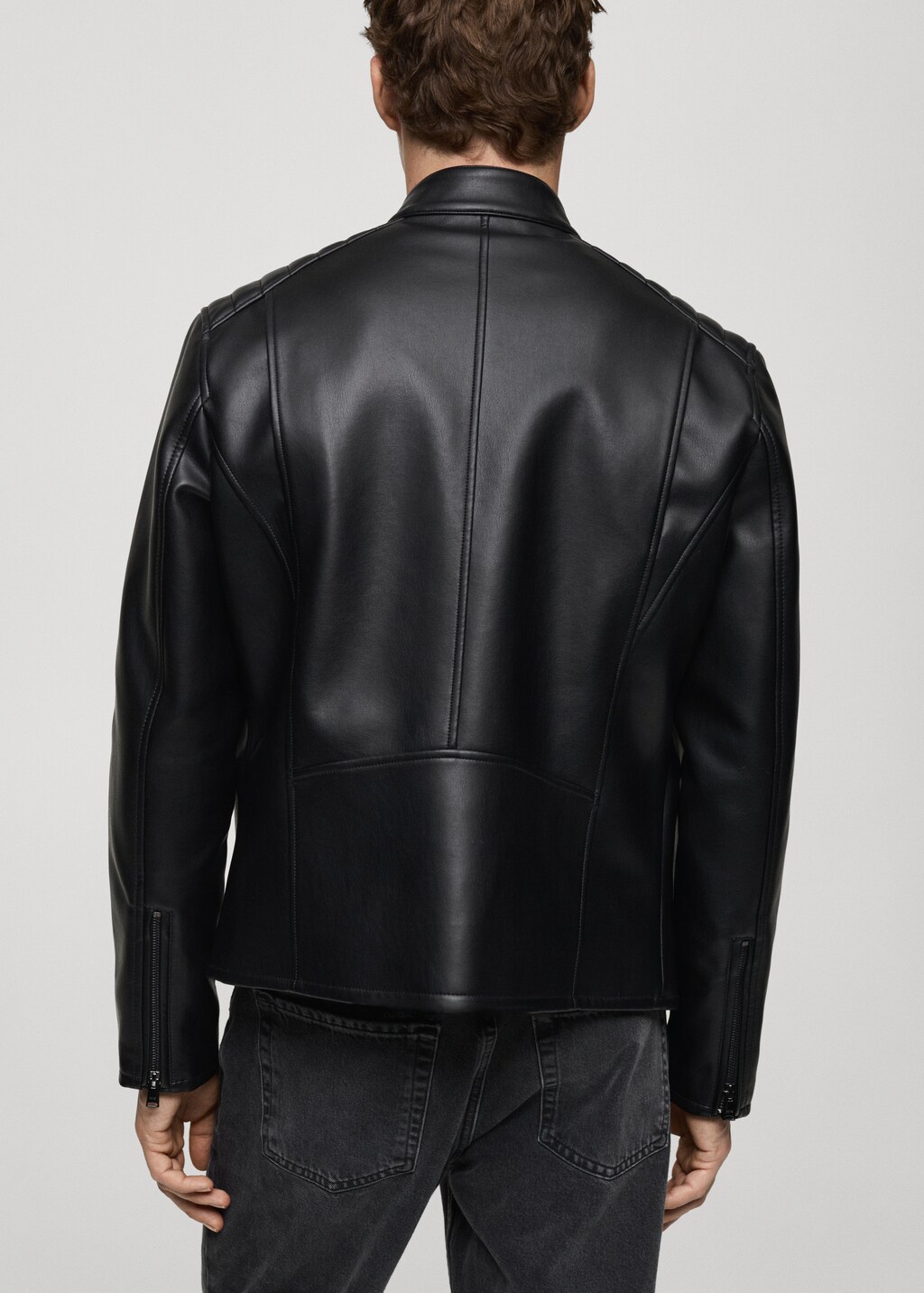 Leather-effect jacket with stitching detail - Brown