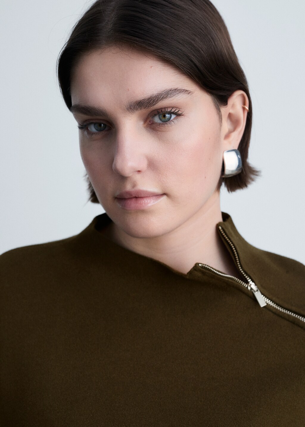 Perkins-neck sweater with zip - Ecru