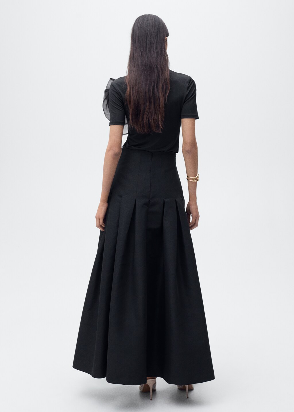 Flared skirt with pleated detail - Black