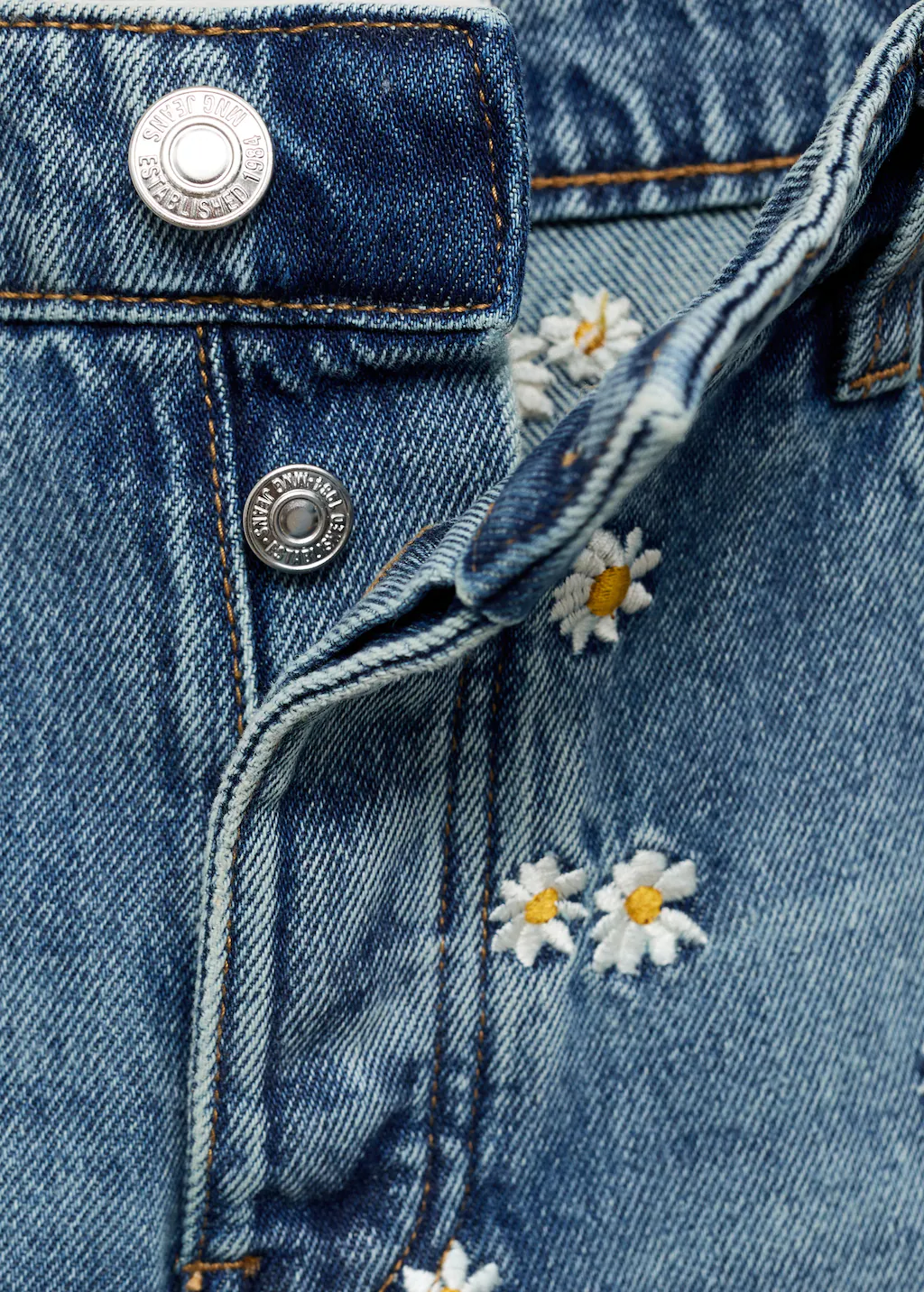Flower-embroidered wideleg jeans - Medium Blue