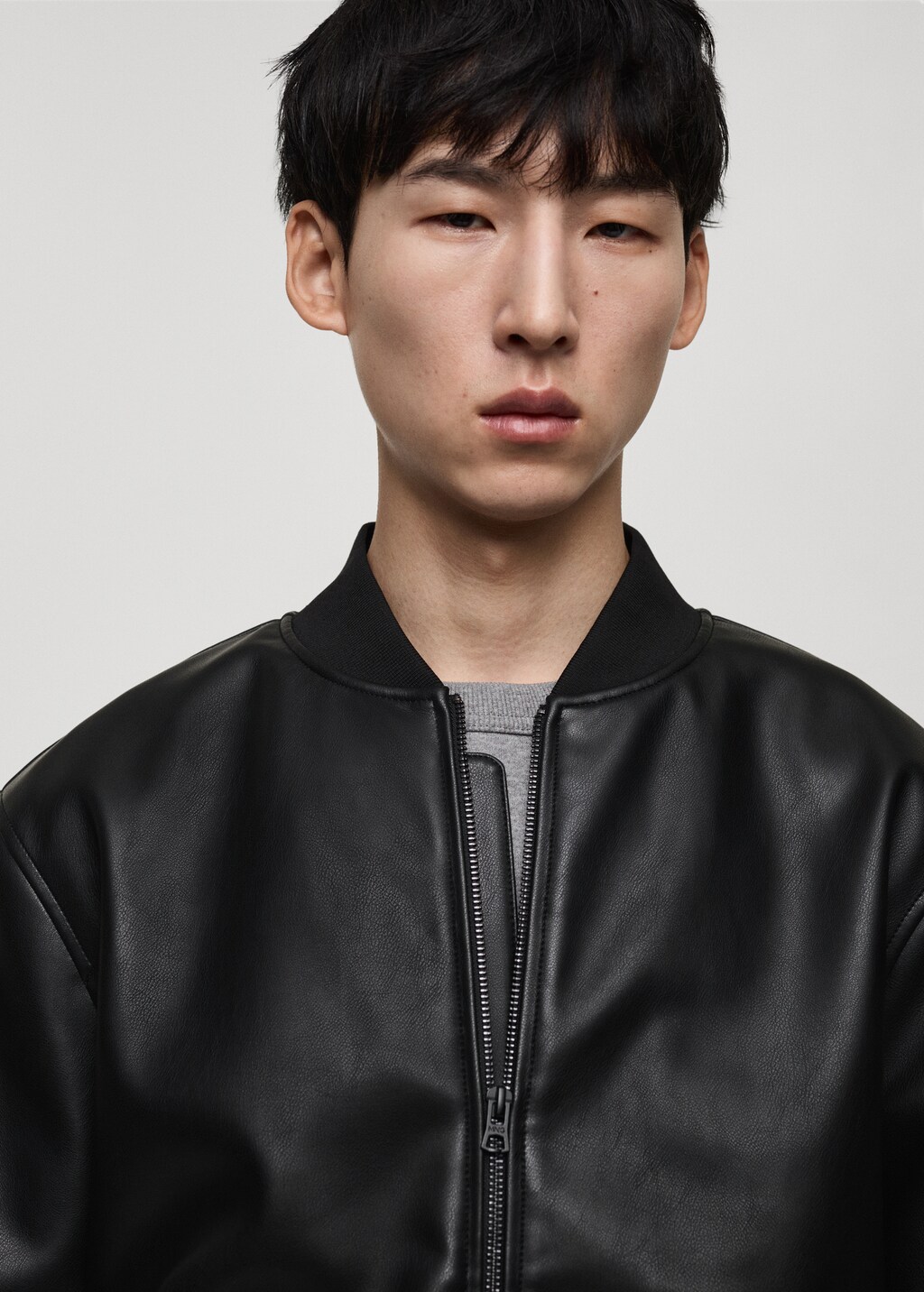 Leather-effect bomber jacket - Black