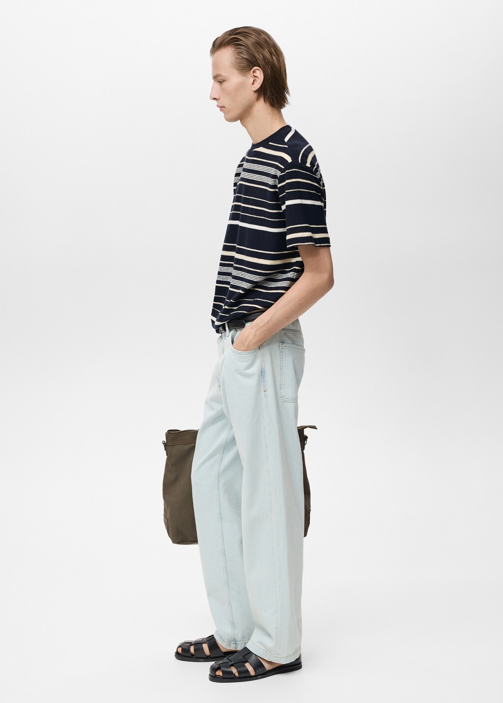 100% cotton regular-fit striped t-shirt - Ecru