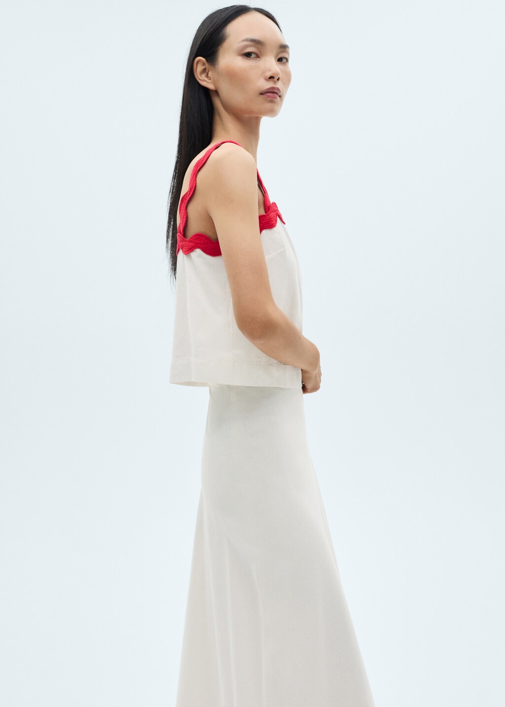 Midi-skirt with contrasting trim - White