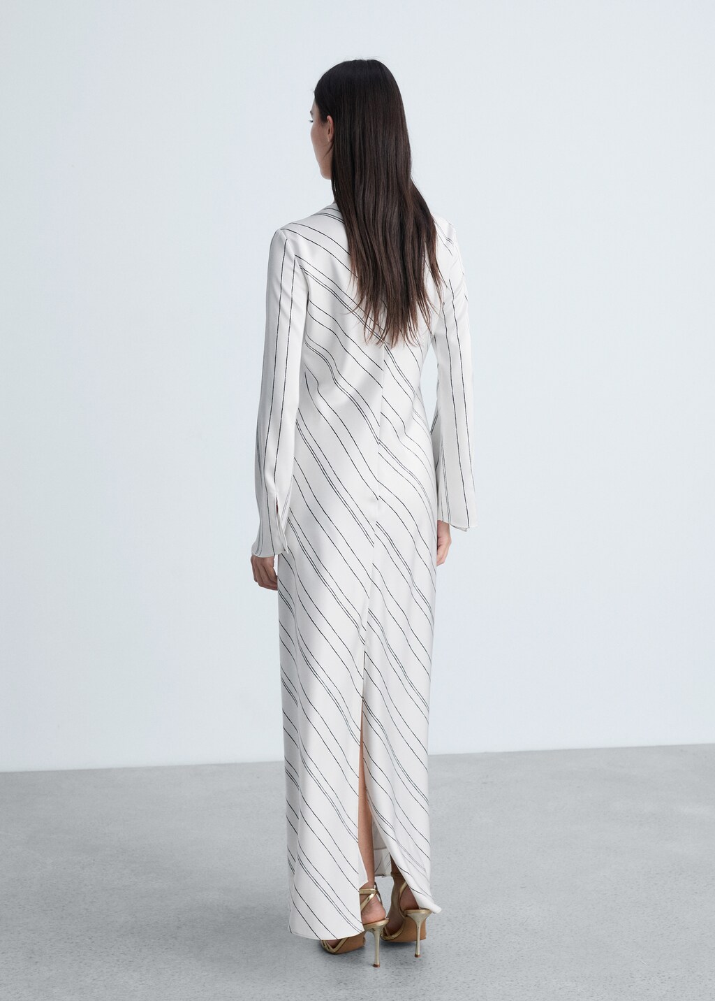 Striped satin dress - White