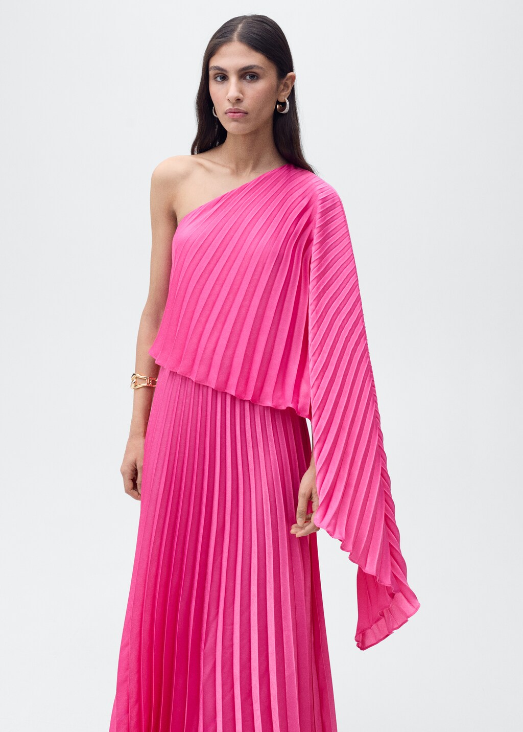 Long cape flared dress - Fuchsia