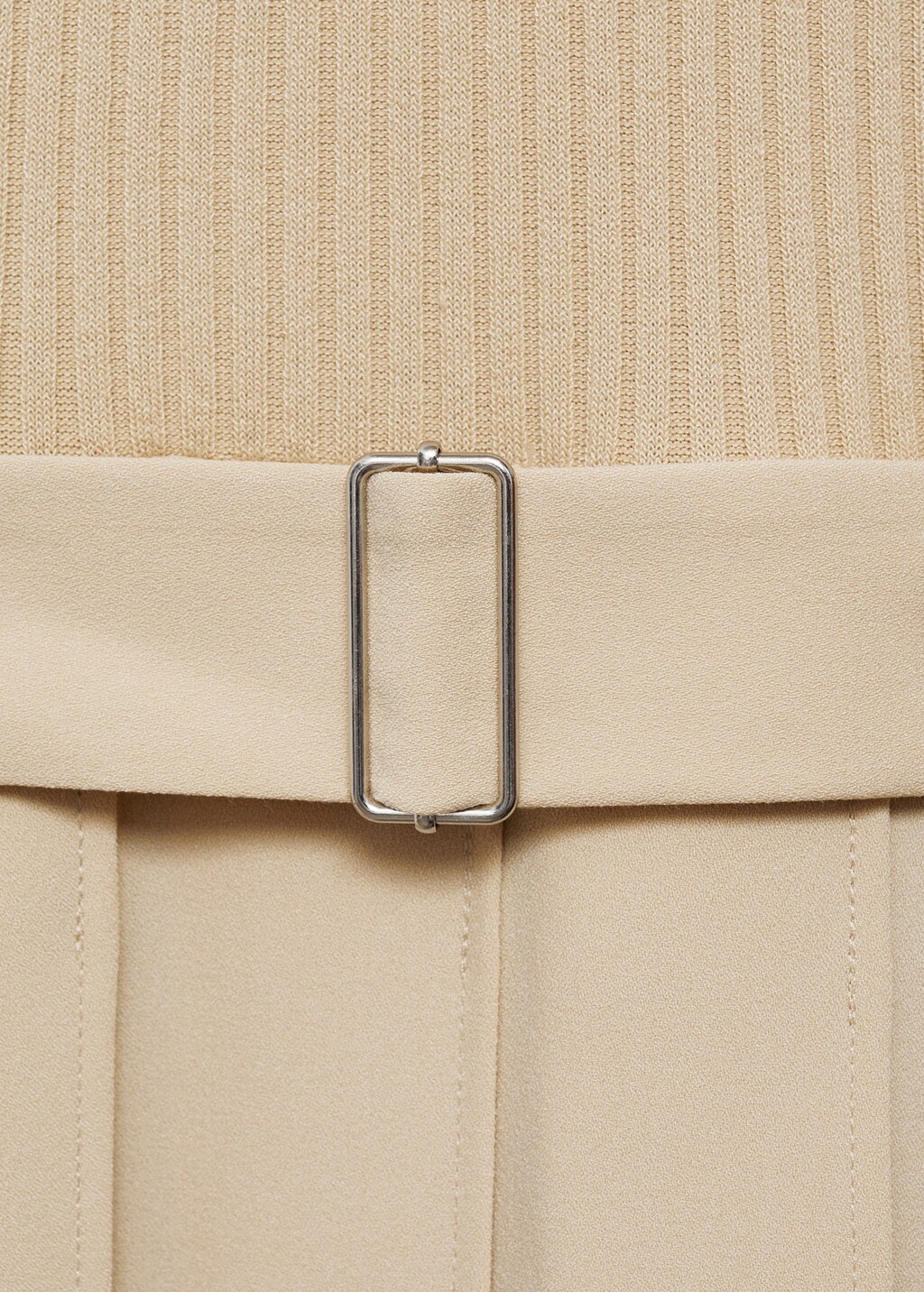 Combined woven dress with belt - Ecru