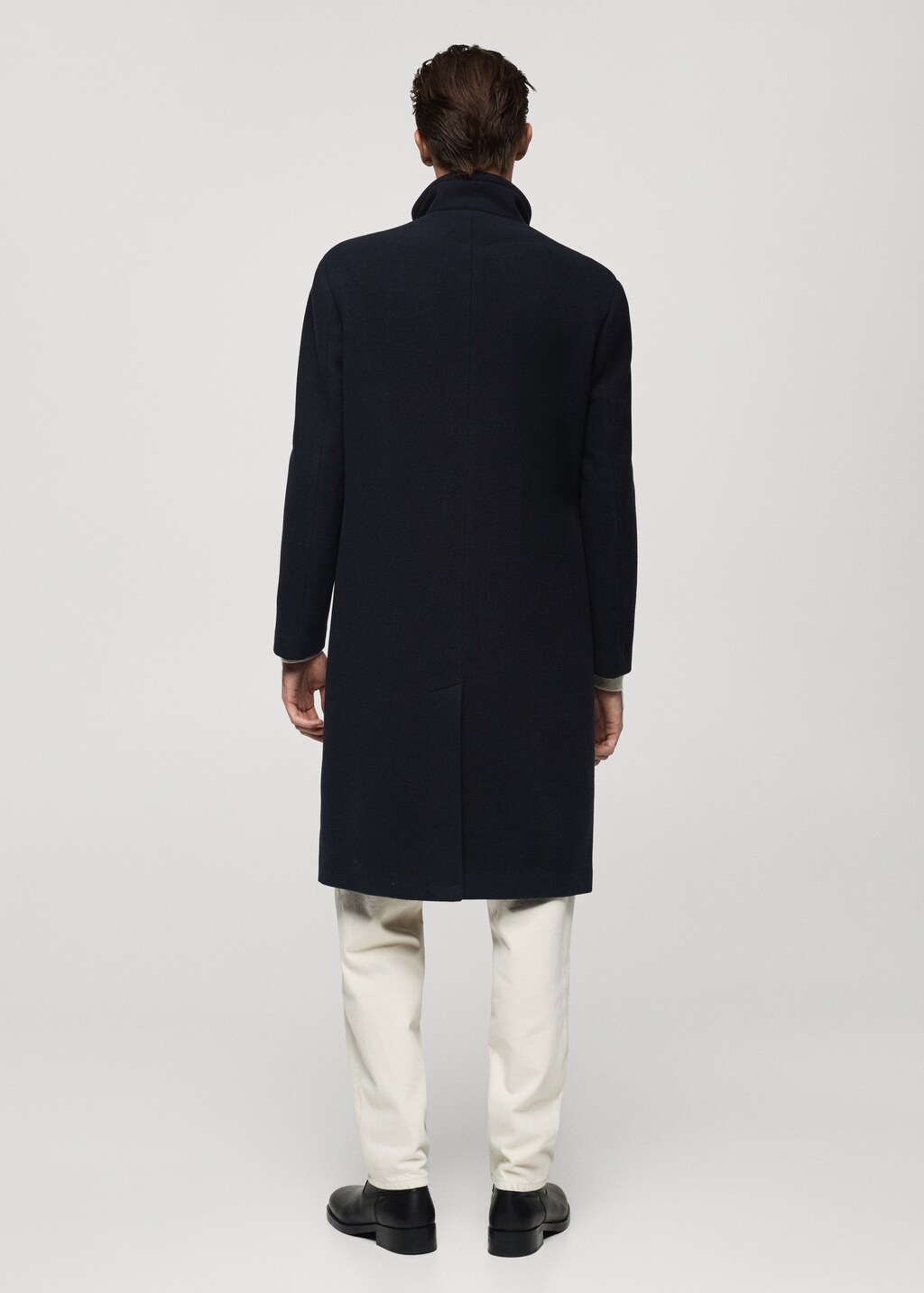 Long wool coat with collar - Dark Navy