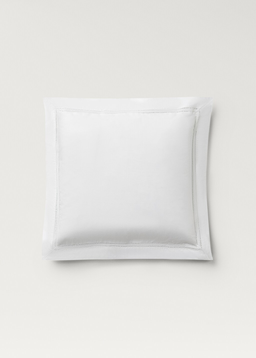 Cotton percale pillowcase with lace insert 60x60 cm - White